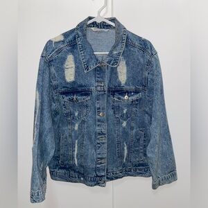 Women’s/unisex stressed/weathered Jean Jacket - Size: XL